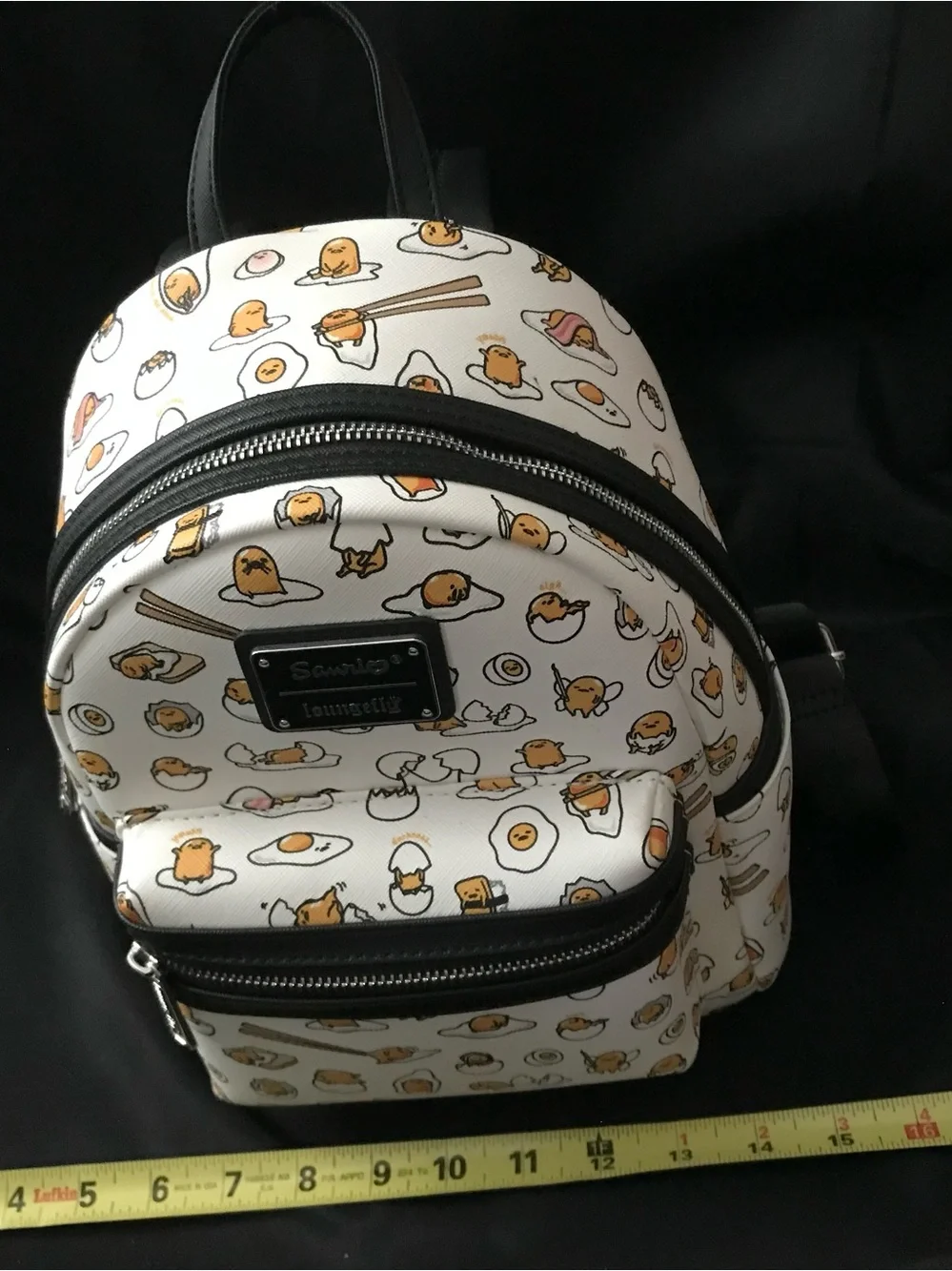 Loungefly White Gudetama Pattern Mini Backpack with Black Trim NWOT
